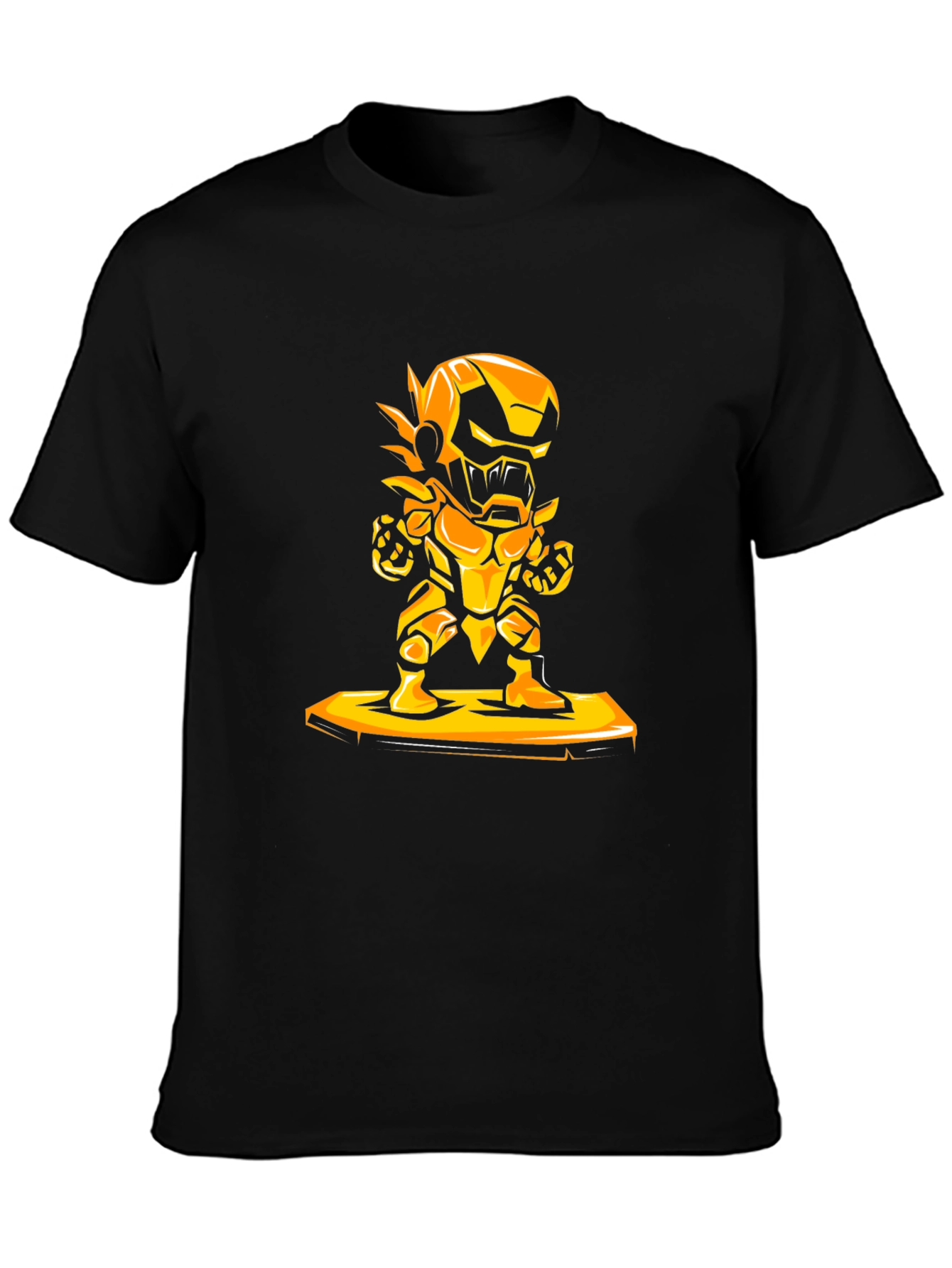 Heroic Gold Robot Graphic Black T-Shirt
