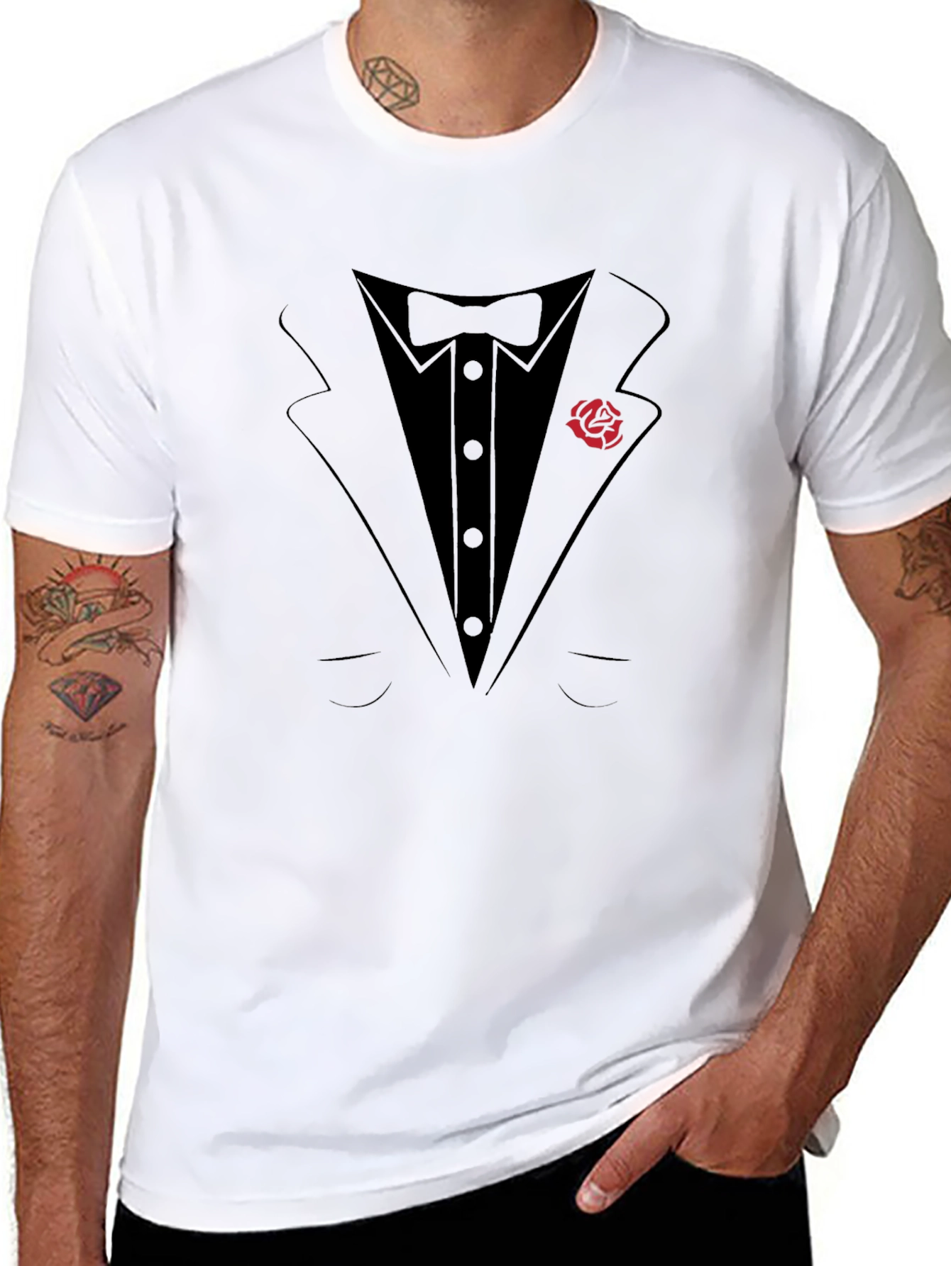 Tuxedo T-Shirt with Rose Lapel - Formal Fun!