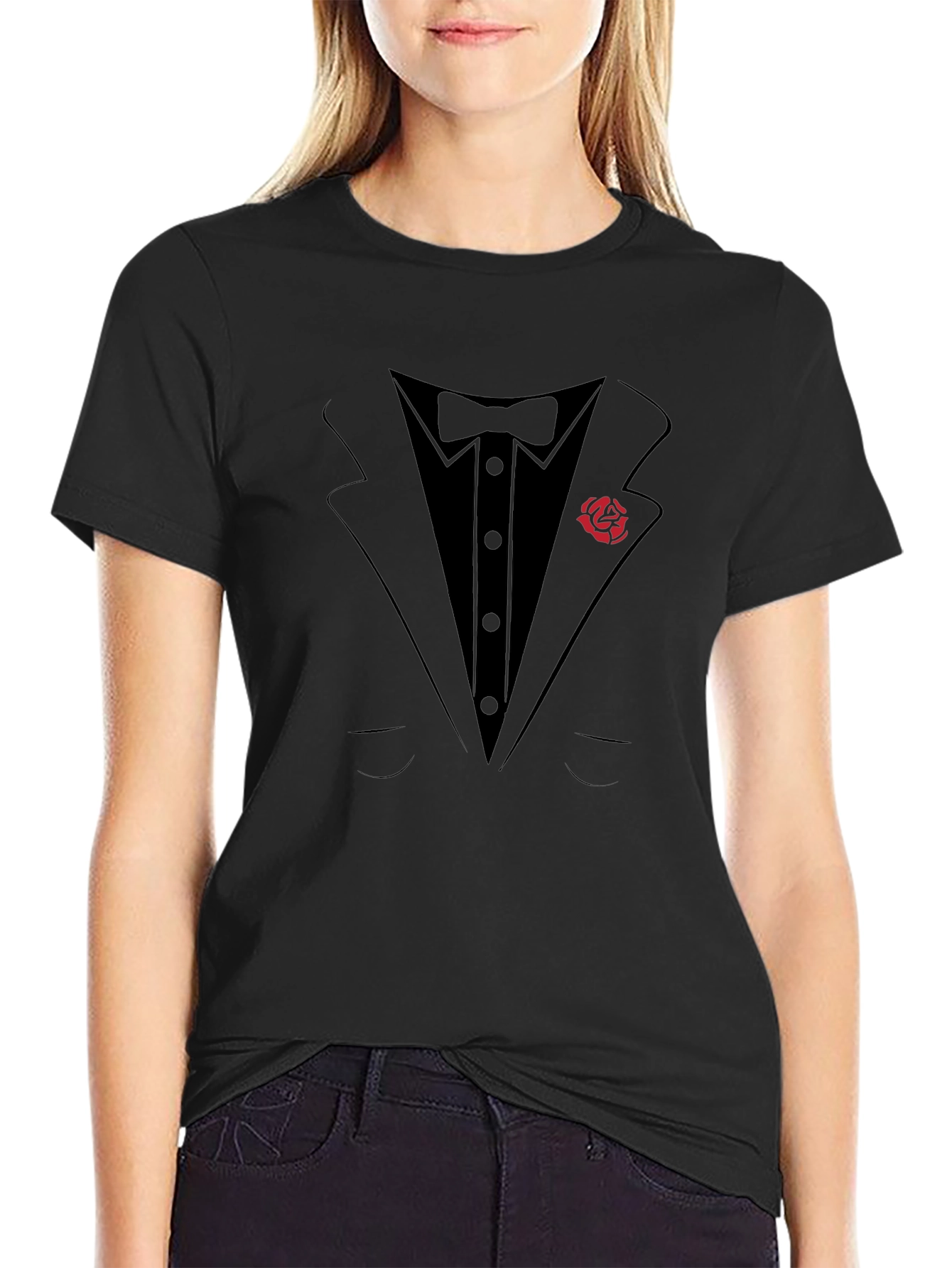 Tuxedo T-Shirt with Rose Lapel - Formal Fun!