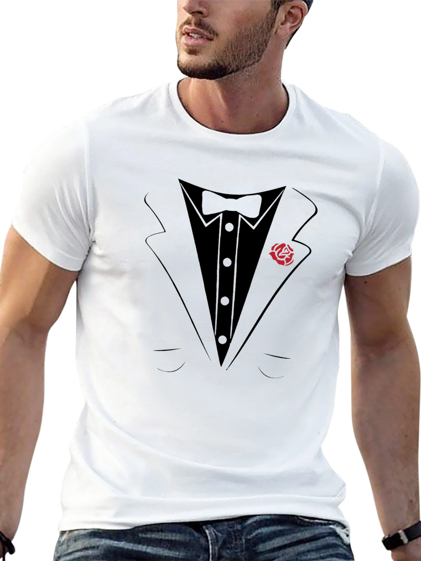 Tuxedo T-Shirt with Rose Lapel - Formal Fun!