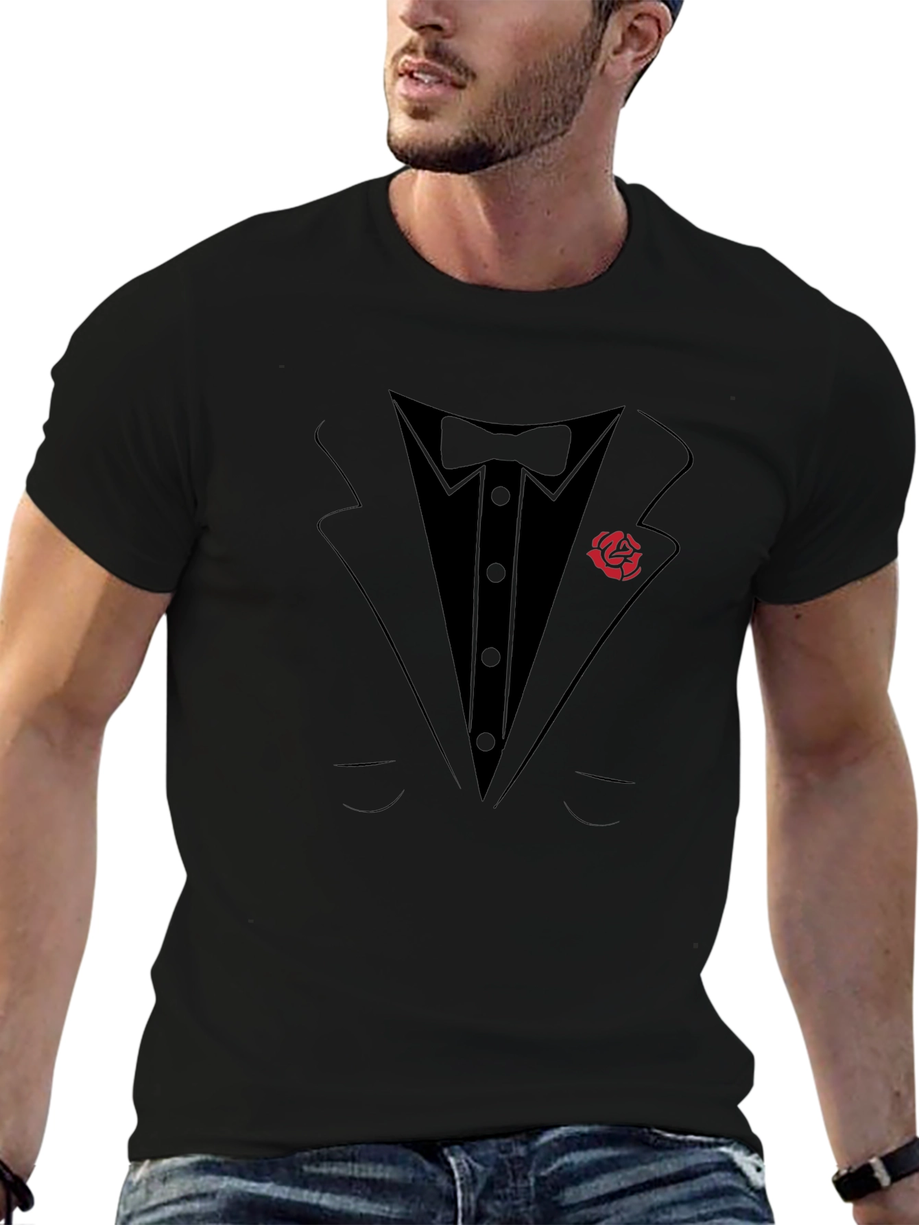 Tuxedo T-Shirt with Rose Lapel - Formal Fun!