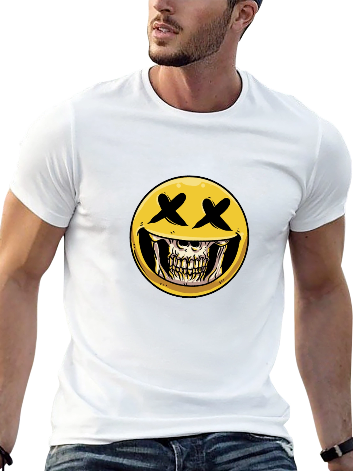 Skull Emoji Graphic Print T-Shirt