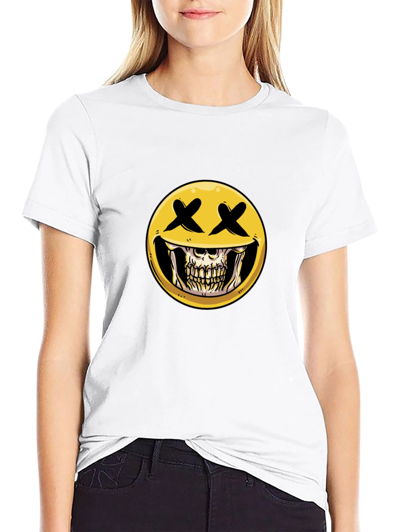 Skull Emoji Graphic Print T-Shirt
