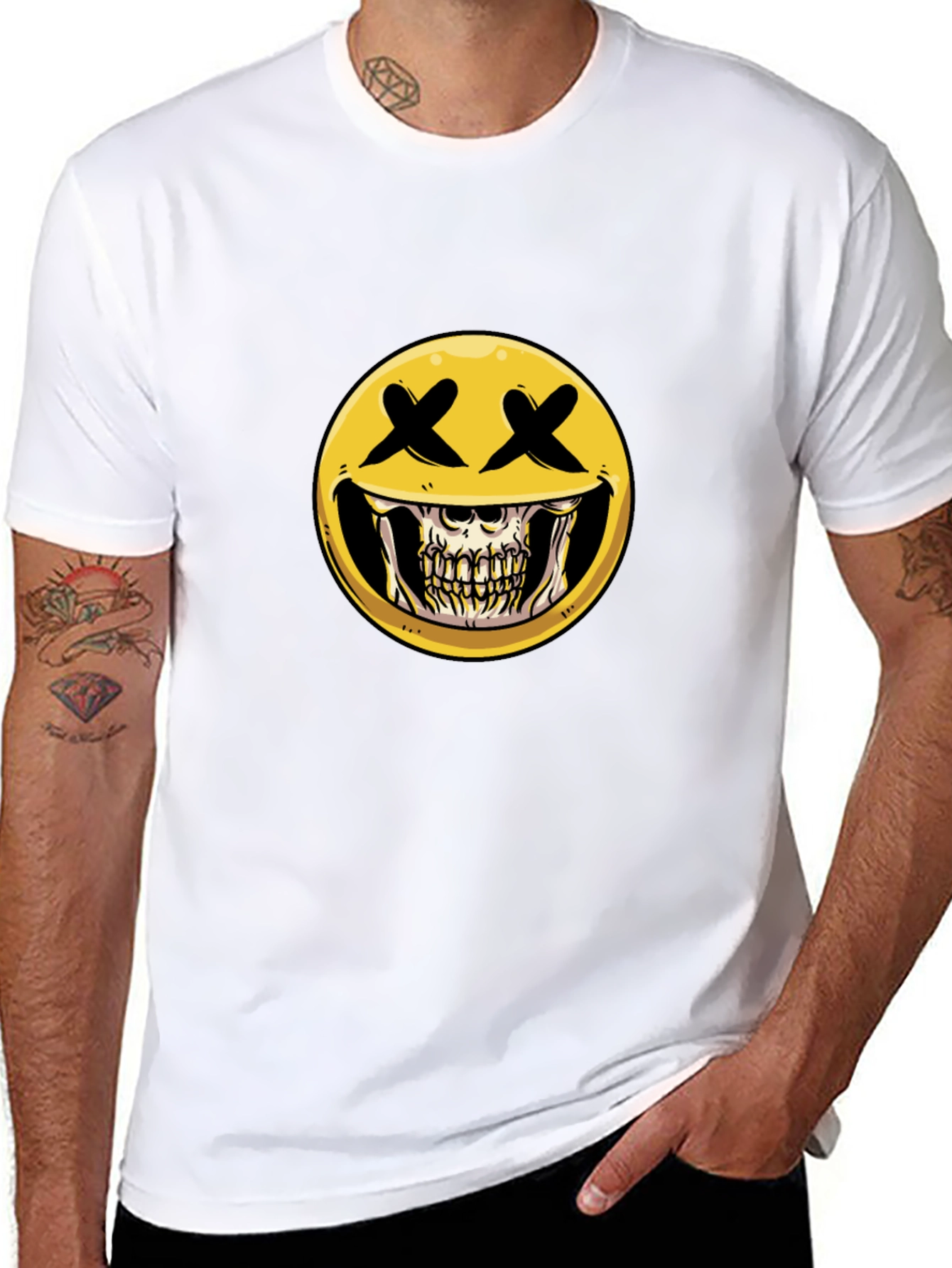 Skull Emoji Graphic Print T-Shirt