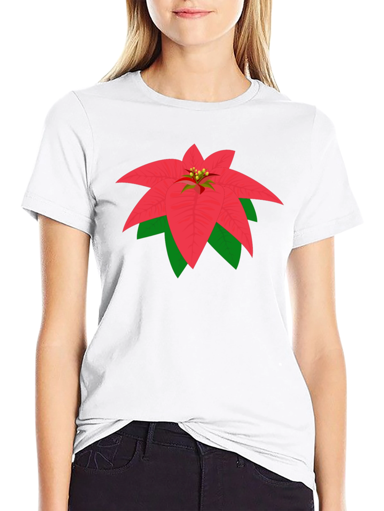 Poinsettia Graphic Tee - Black Cotton Blend