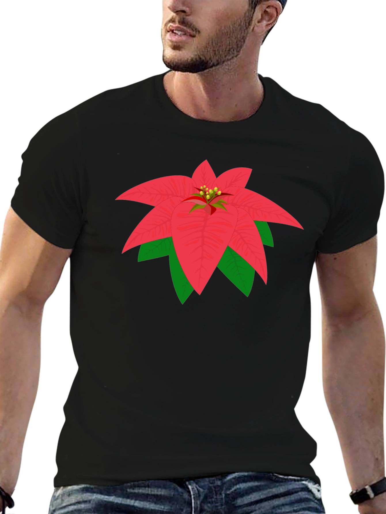 Poinsettia Graphic Tee - Black Cotton Blend