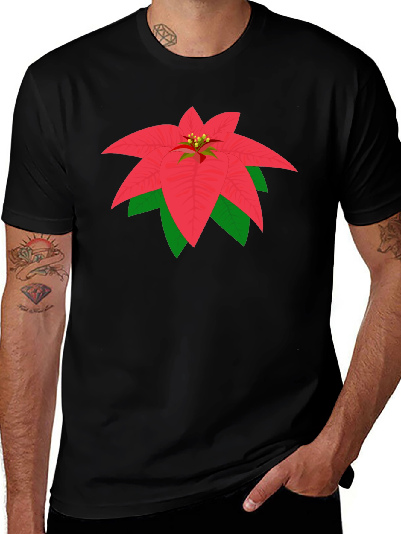 Poinsettia Graphic Tee - Black Cotton Blend