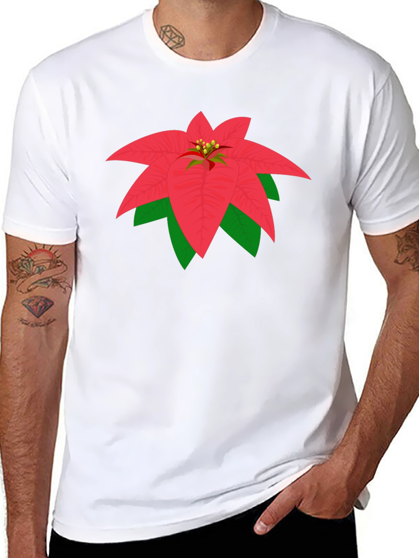 Poinsettia Graphic Tee - Black Cotton Blend