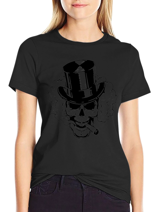 Skull in Top Hat Cigar Graphic T-Shirt