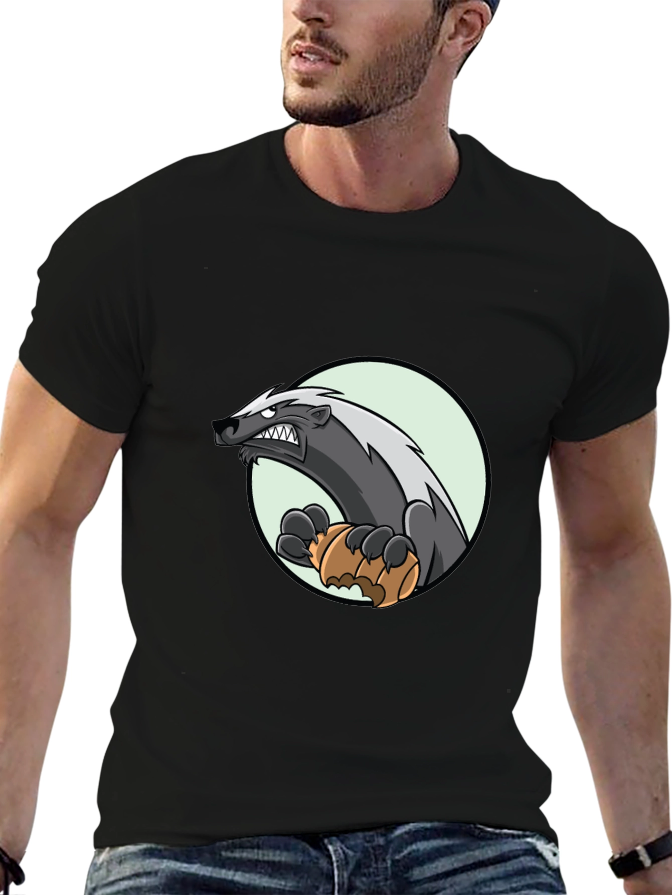 Badger Cartoon Graphic Tee - Black