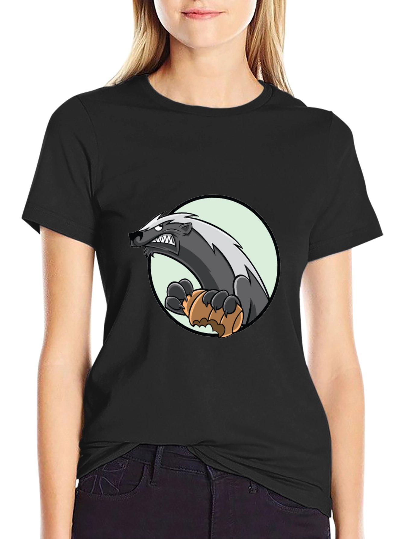 Badger Cartoon Graphic Tee - Black