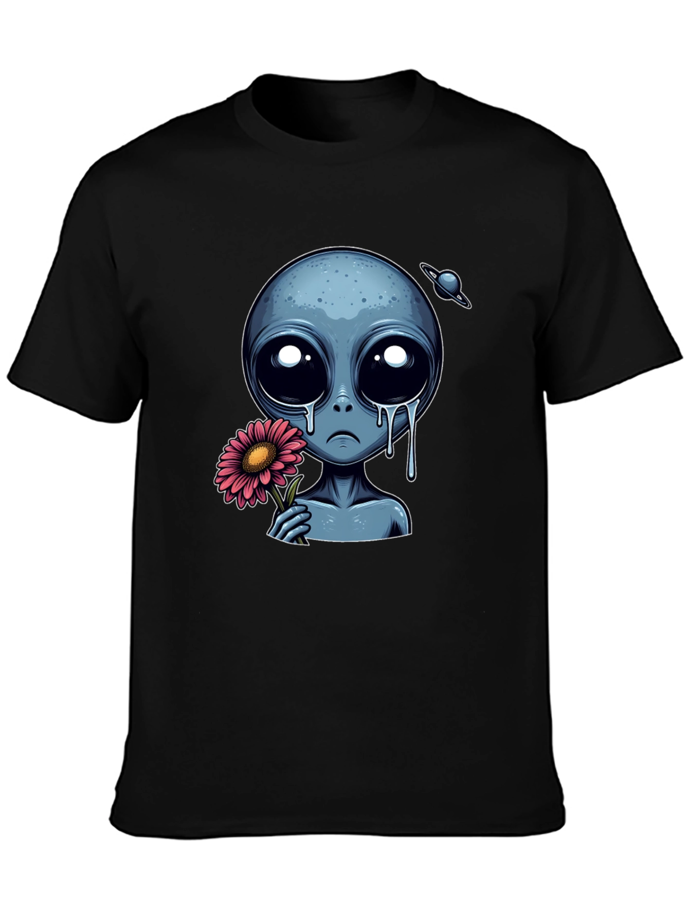 Sad Alien Flower Graphic T-Shirt