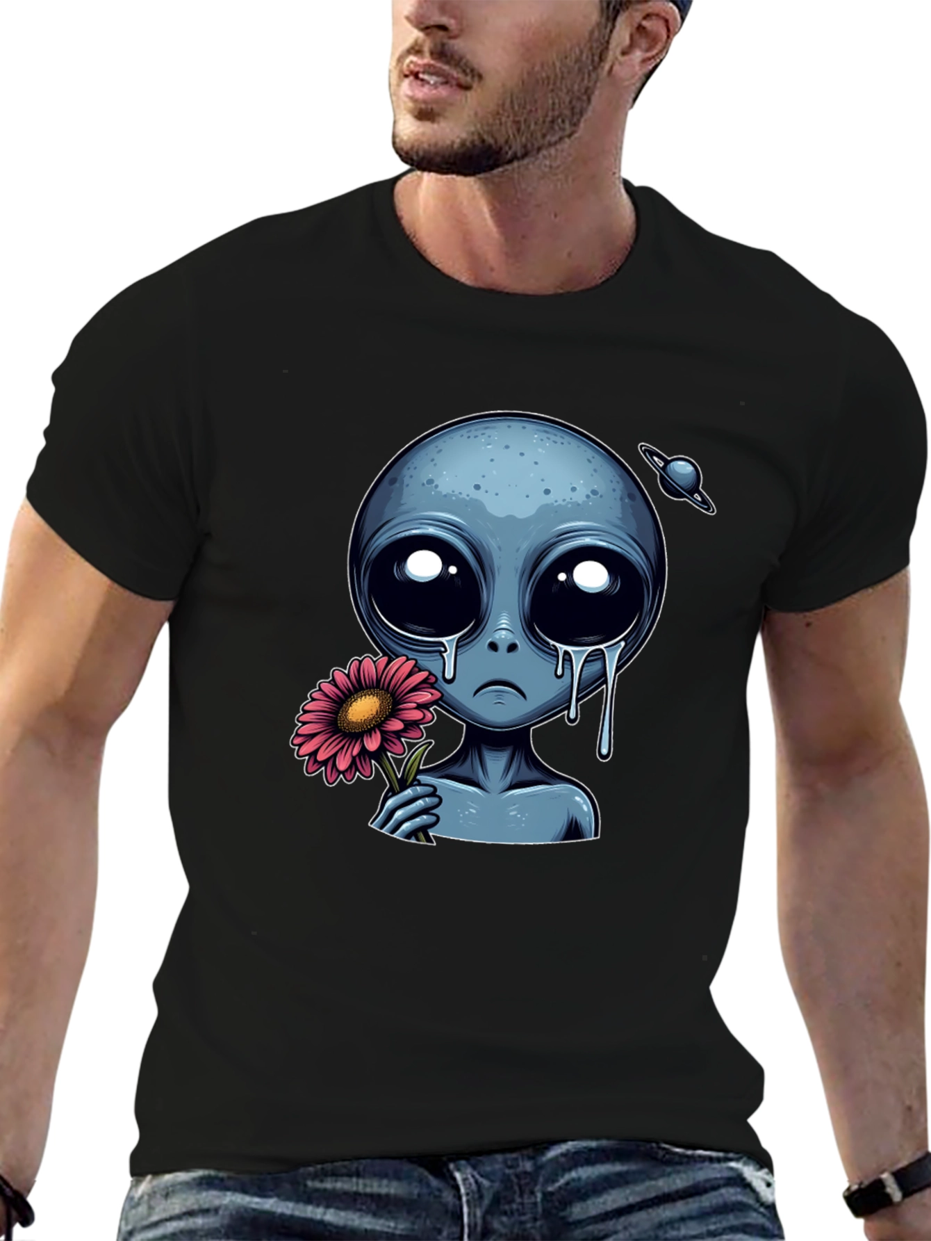 Sad Alien Flower Graphic T-Shirt