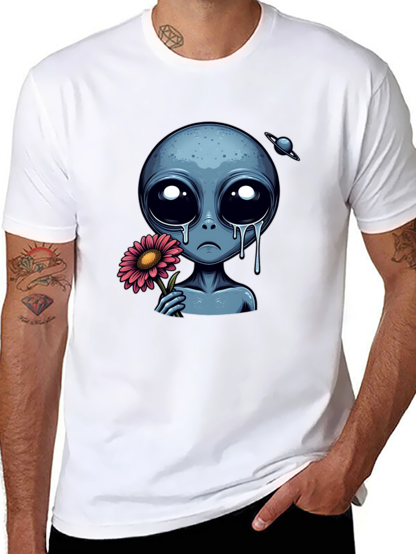Sad Alien Flower Graphic T-Shirt