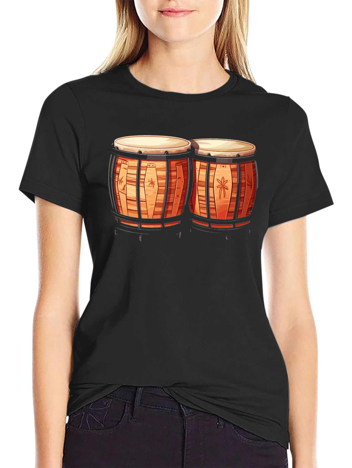 Bongo Drum Graphic Tee - Music Lovers Black T-Shirt