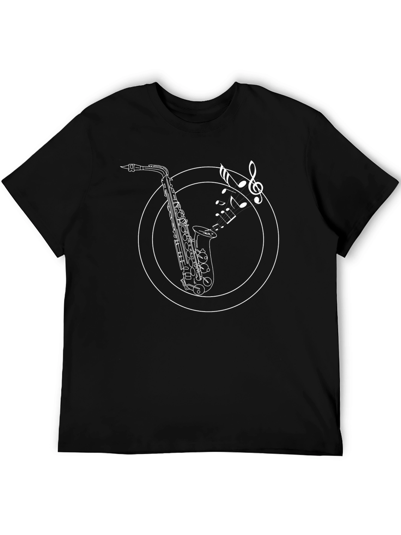 Saxophone Music Notes Graphic Tee - Black Cotton T-Shirt