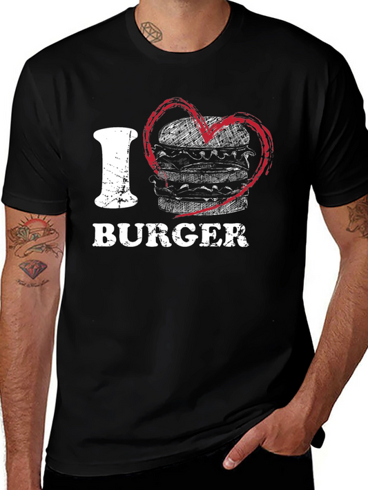 I Love Burgers T-Shirt - Black Crew Neck Graphic Tee