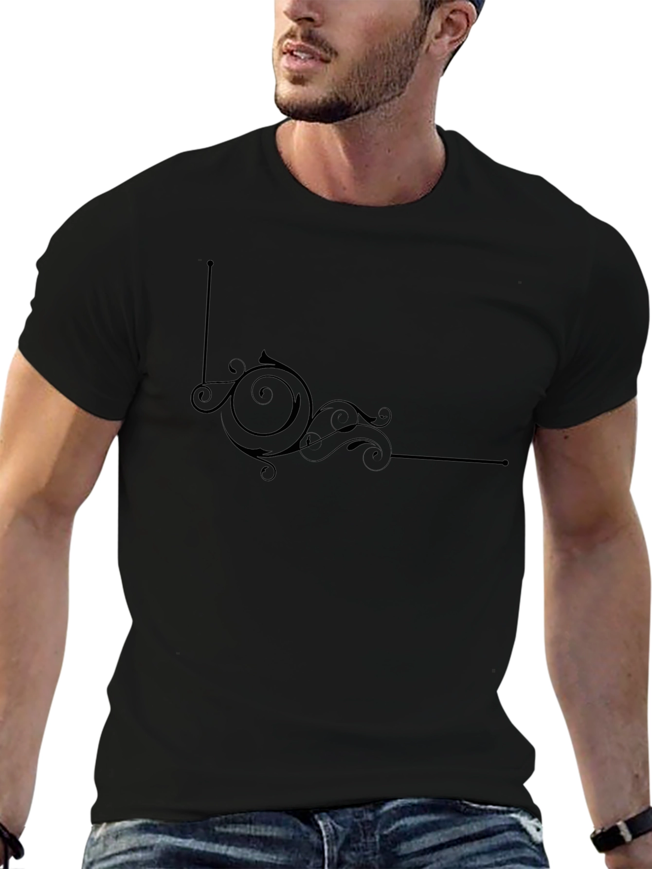 Stylish Black T-Shirt with Ornate Swirl Design