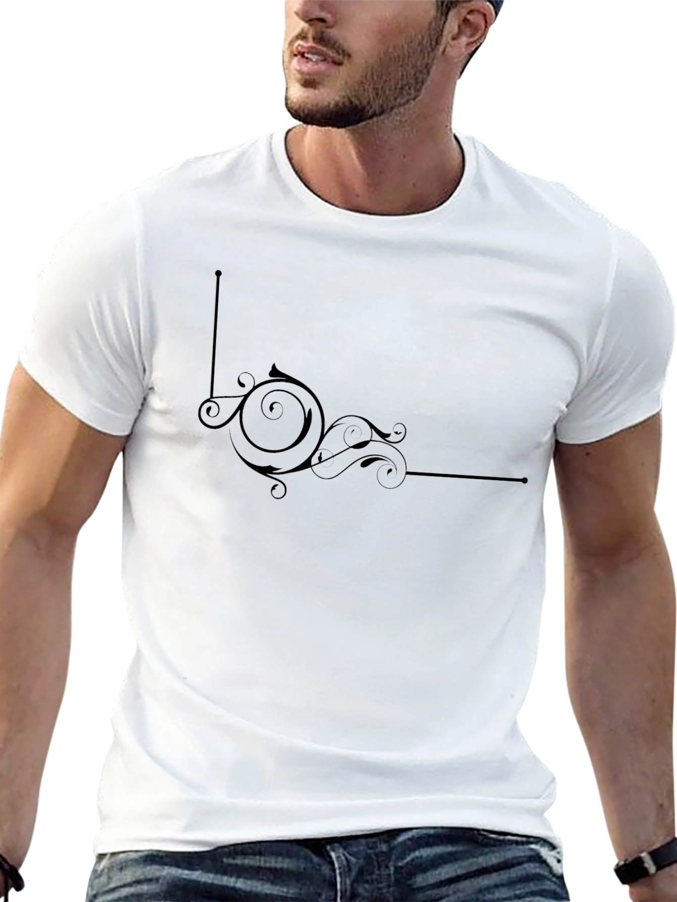 Stylish Black T-Shirt with Ornate Swirl Design