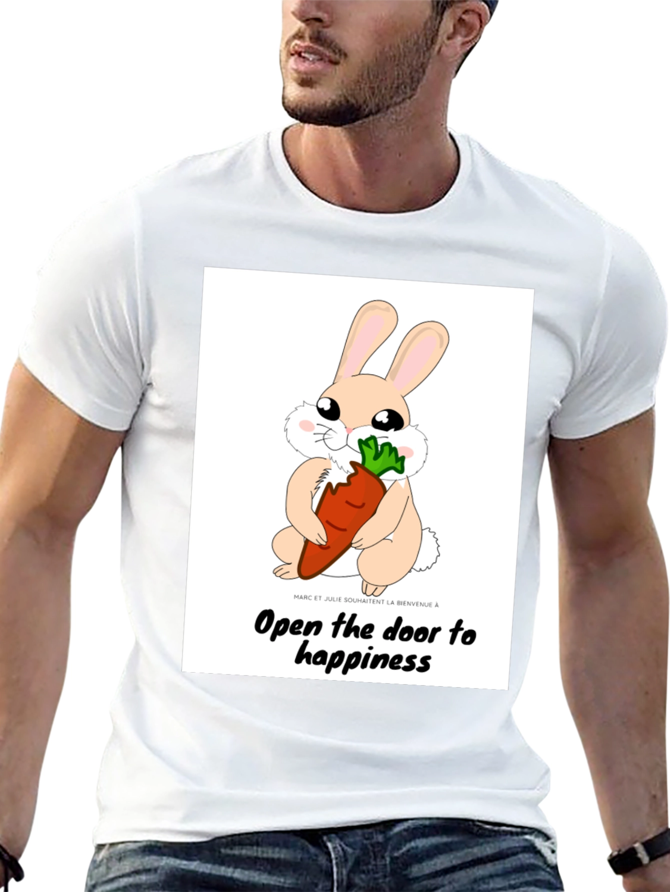 Cute Bunny Carrot Graphic Black T-Shirt