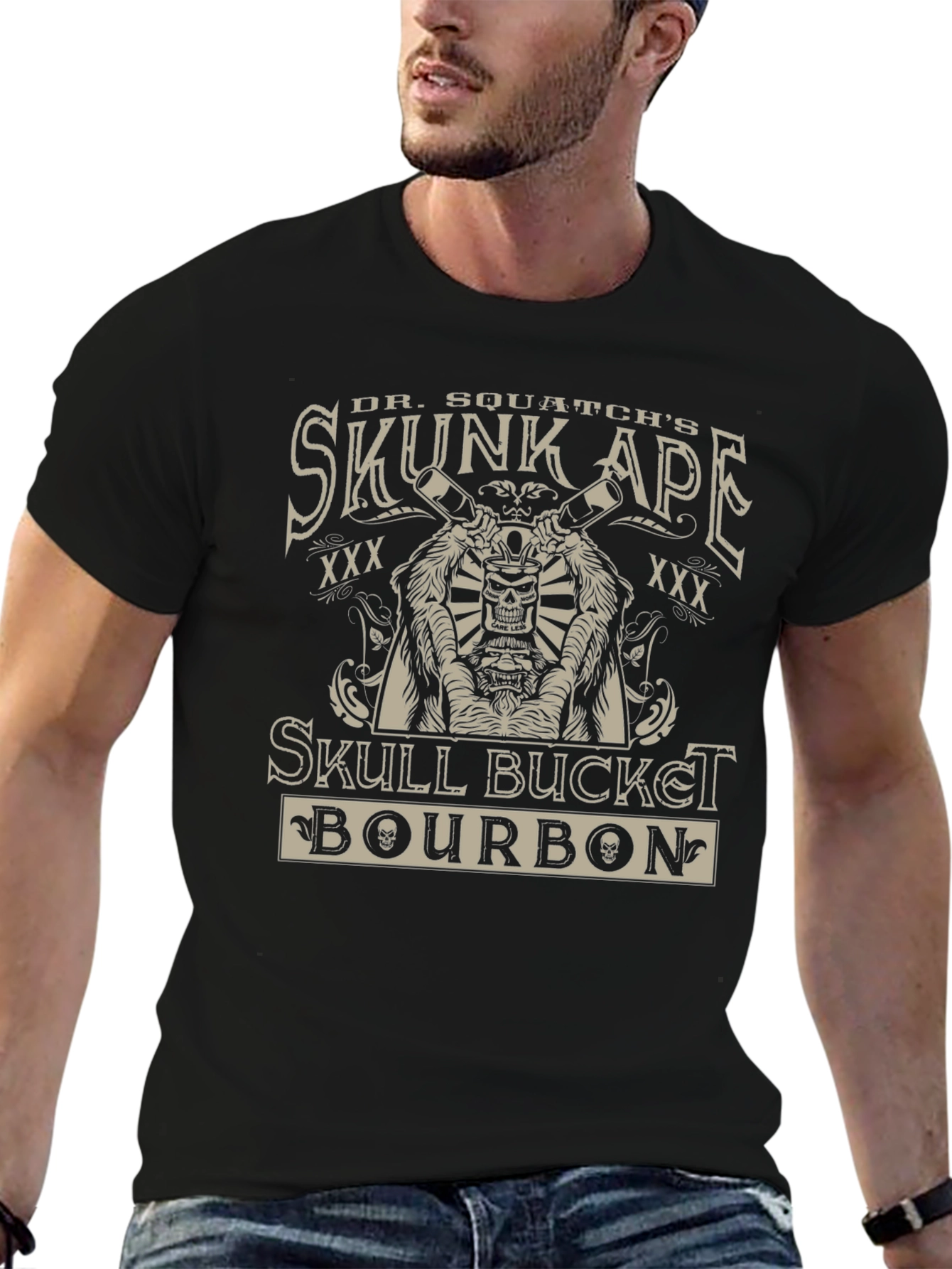 Skunk Ape Skull Bucket Bourbon Graphic Tee