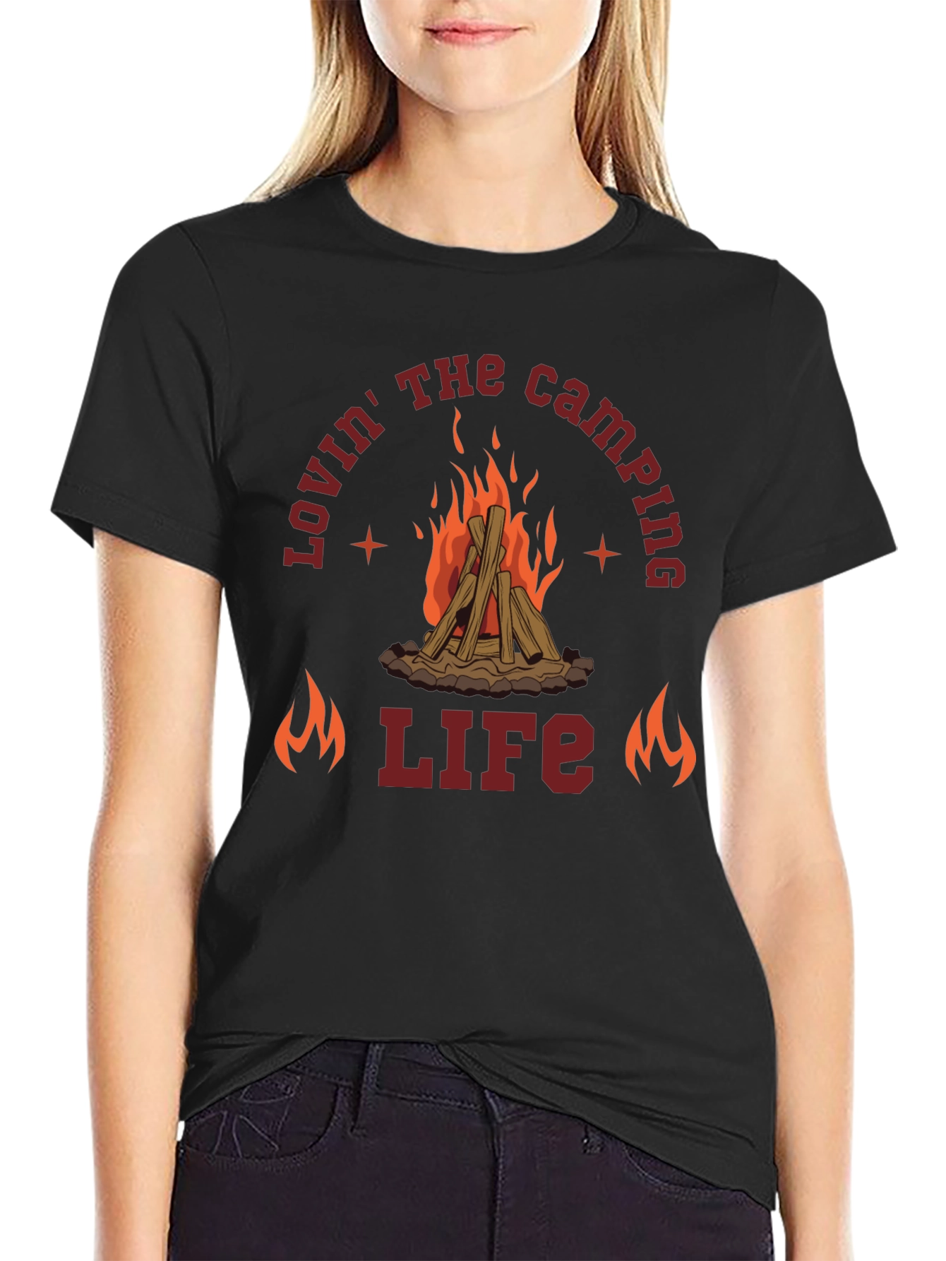 Camping Life Graphic Tee - Black Cotton T-Shirt