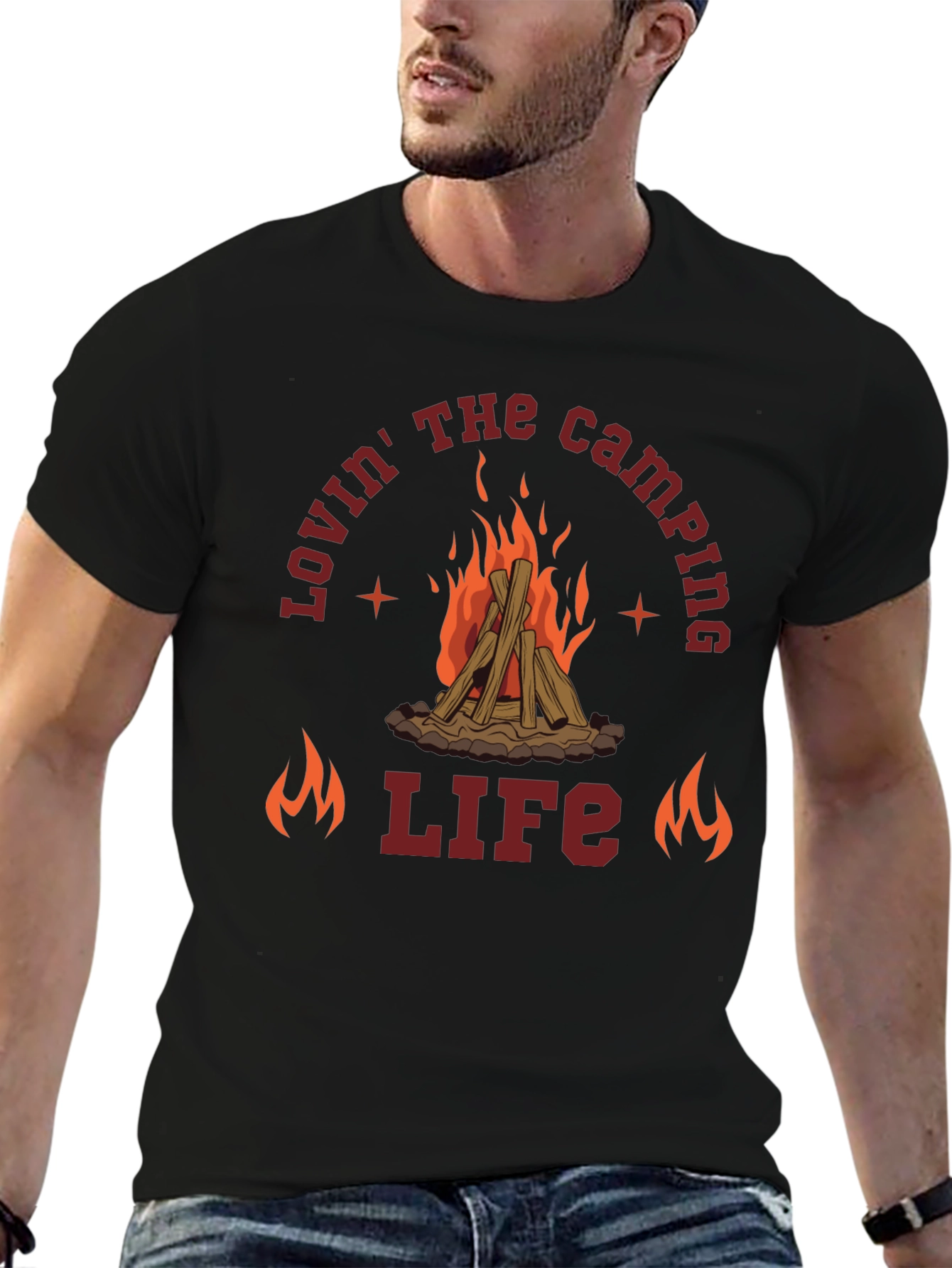 Camping Life Graphic Tee - Black Cotton T-Shirt