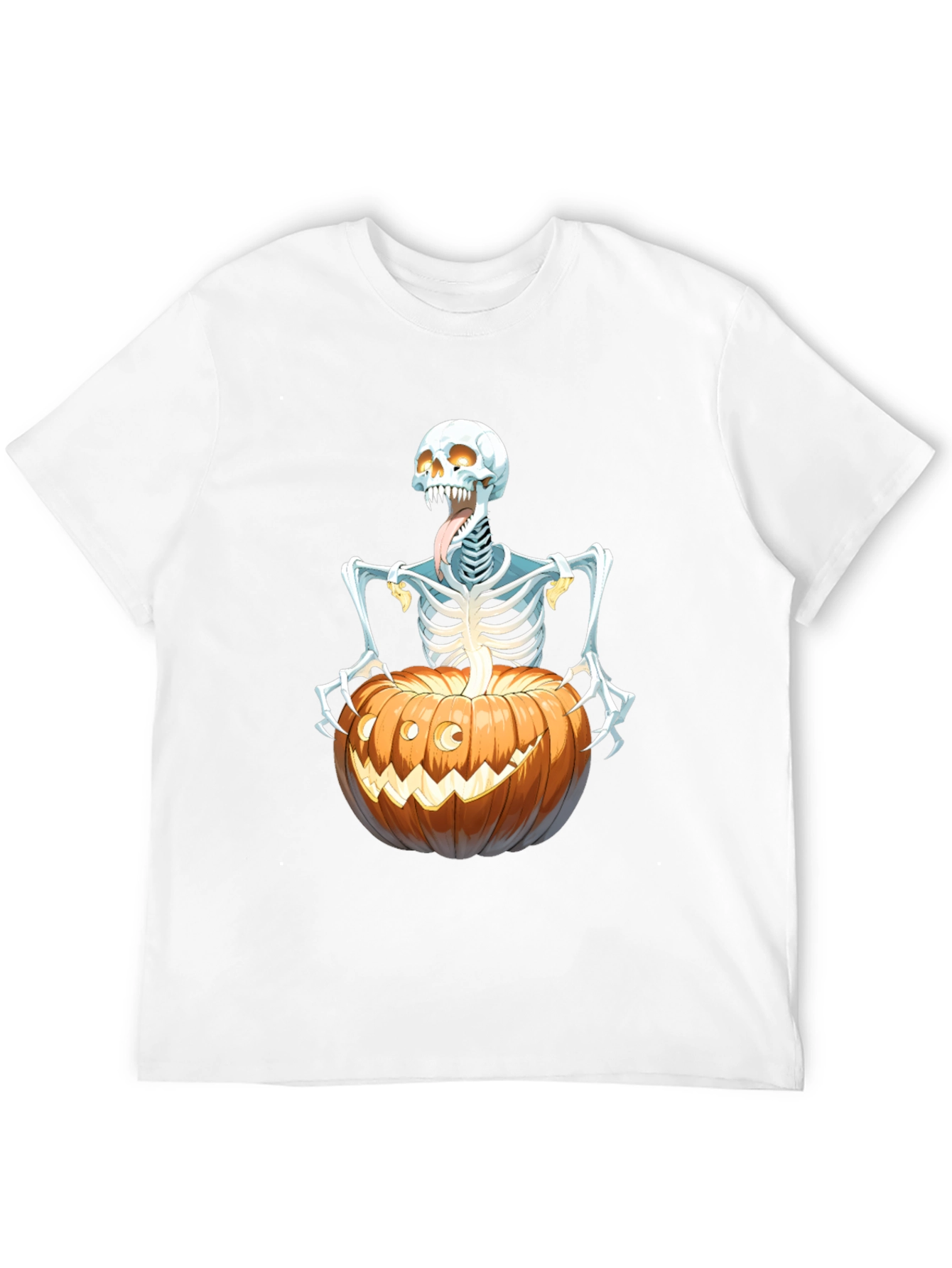Spooky Skeleton Pumpkin Graphic Tee - Halloween Shirt