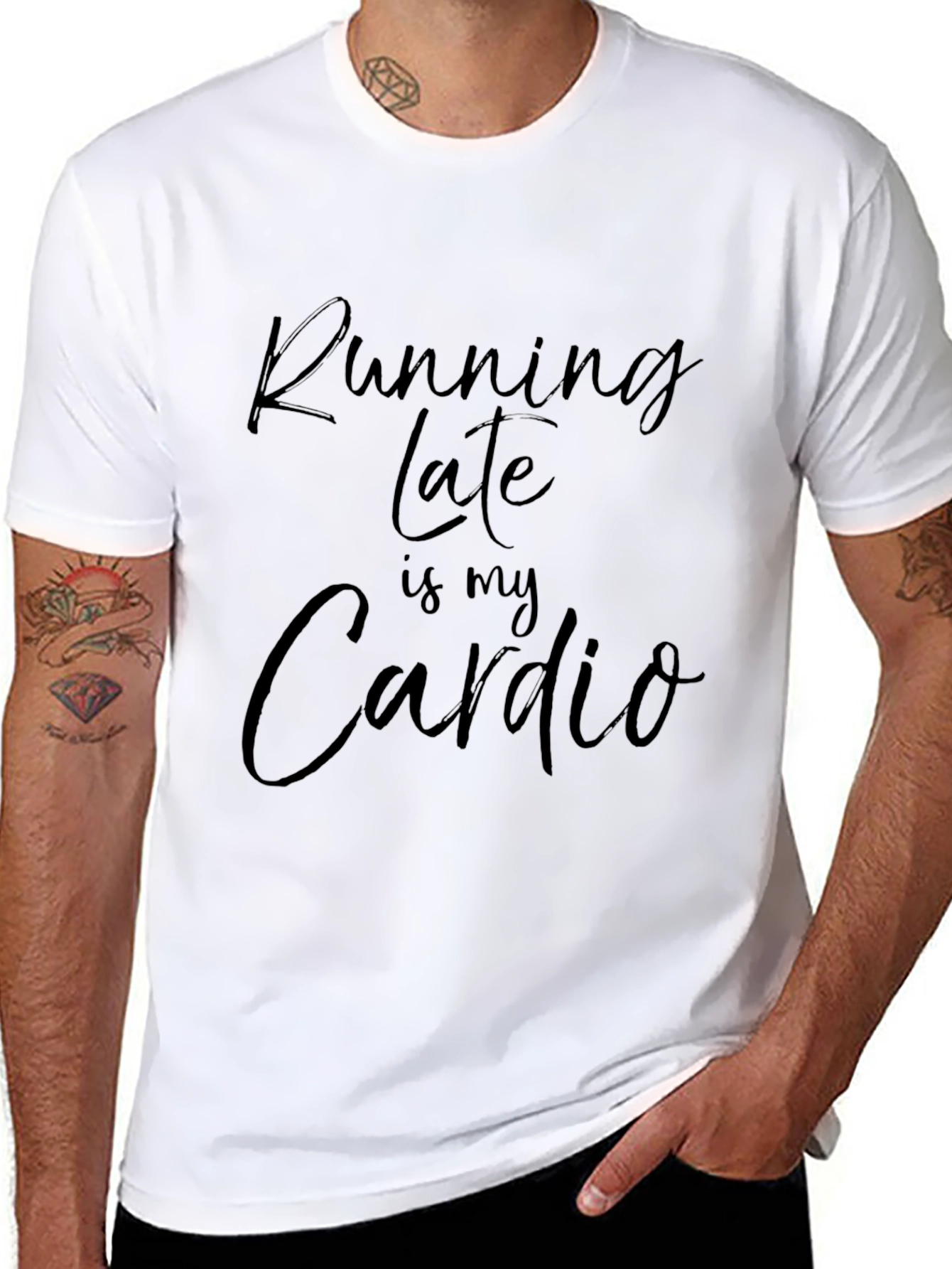 Running Late Is My Cardio Mens Black T-Shirt