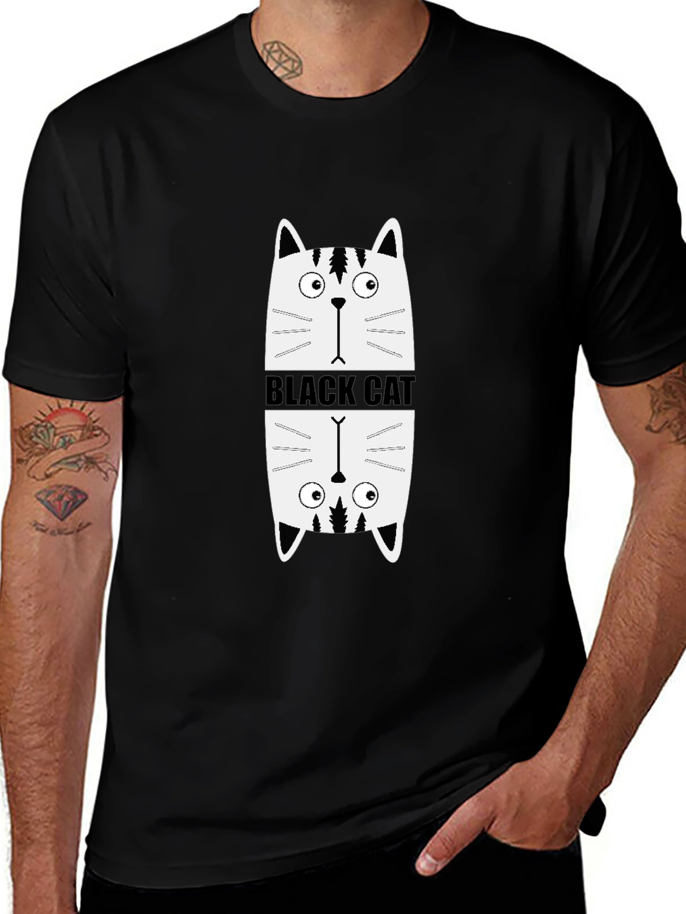 Black Cat Graphic Tee - Quirky & Cool Design