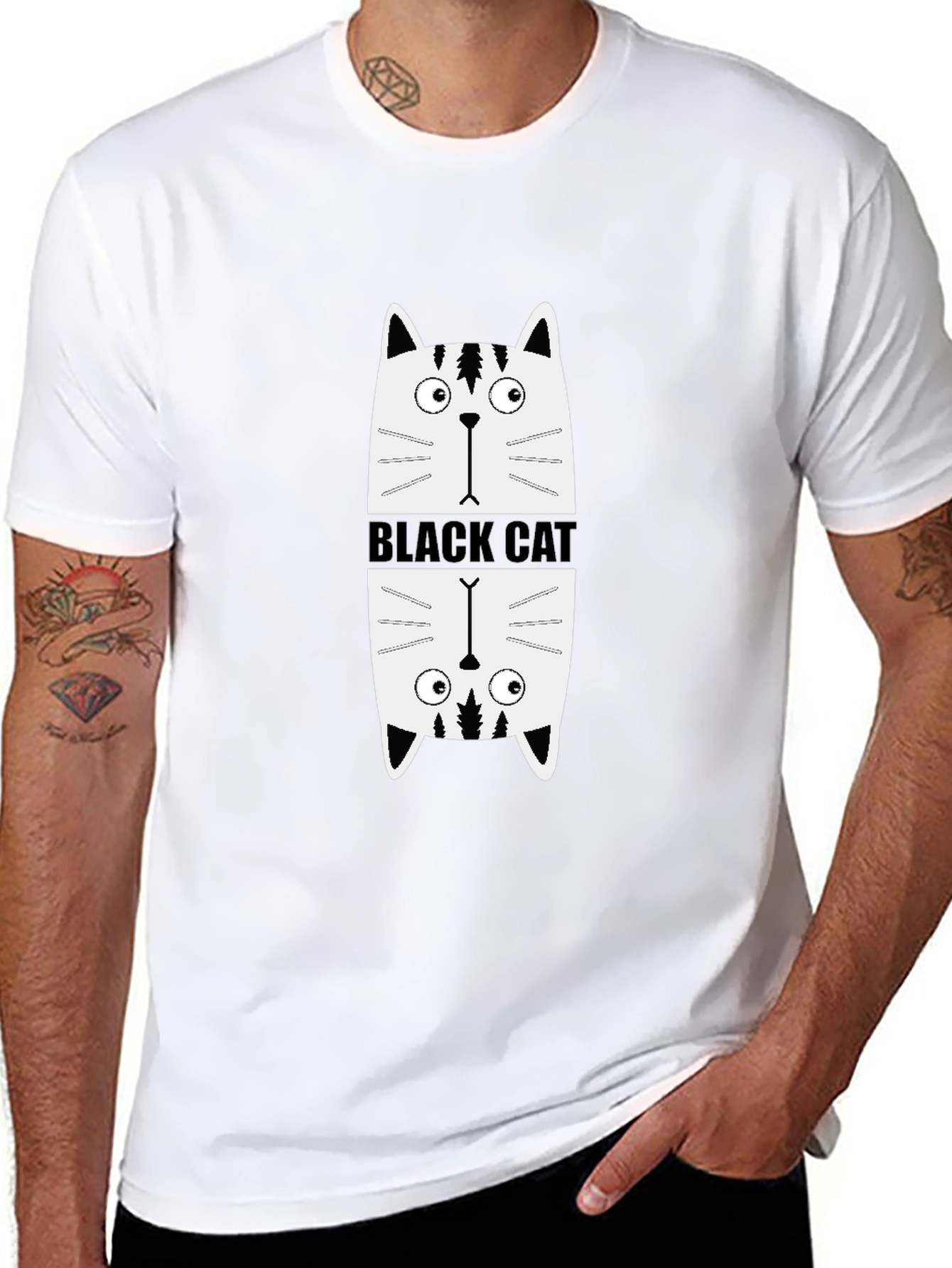 Black Cat Graphic Tee - Quirky & Cool Design