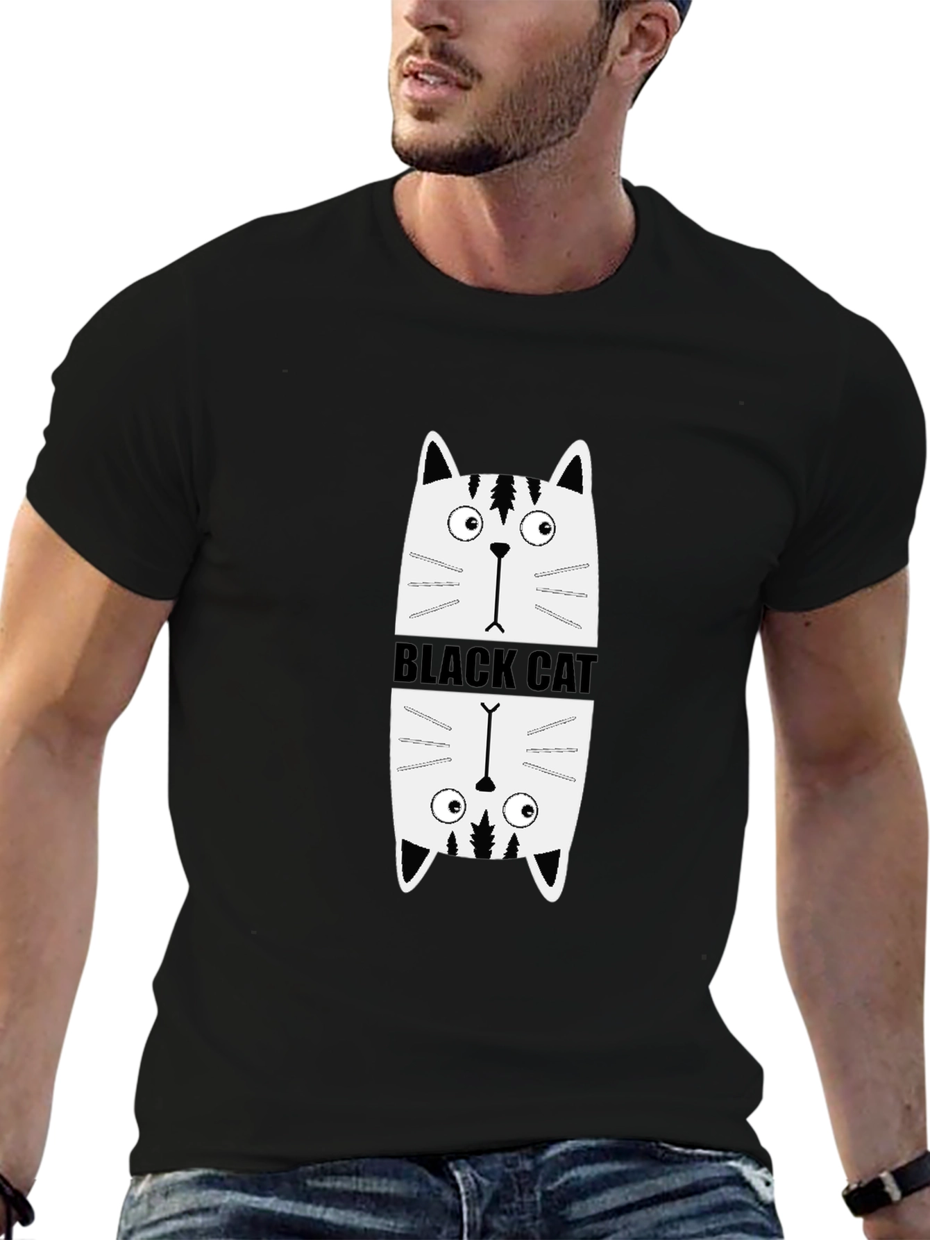 Black Cat Graphic Tee - Quirky & Cool Design
