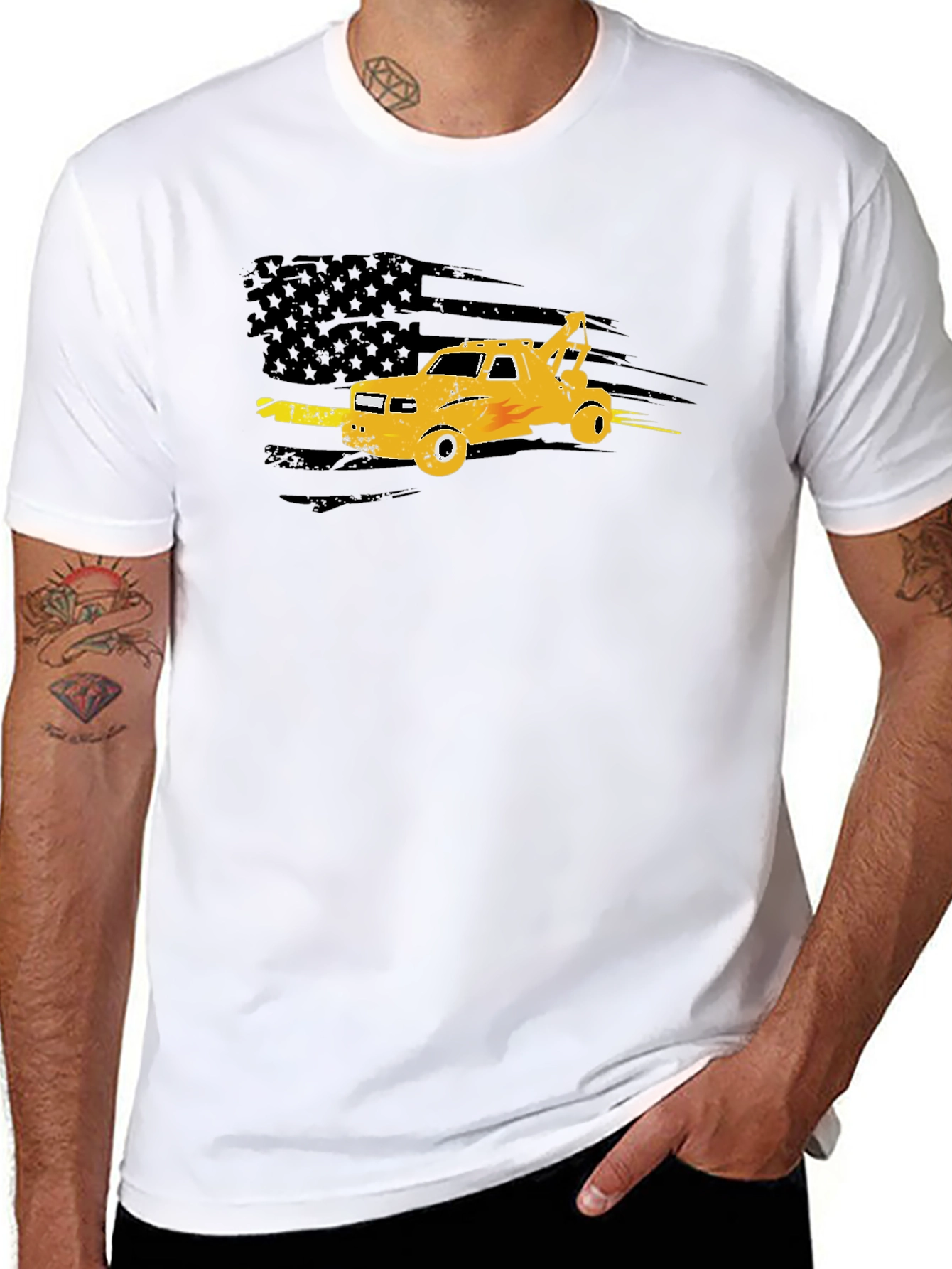 Tow Truck American Flag Graphic Tee