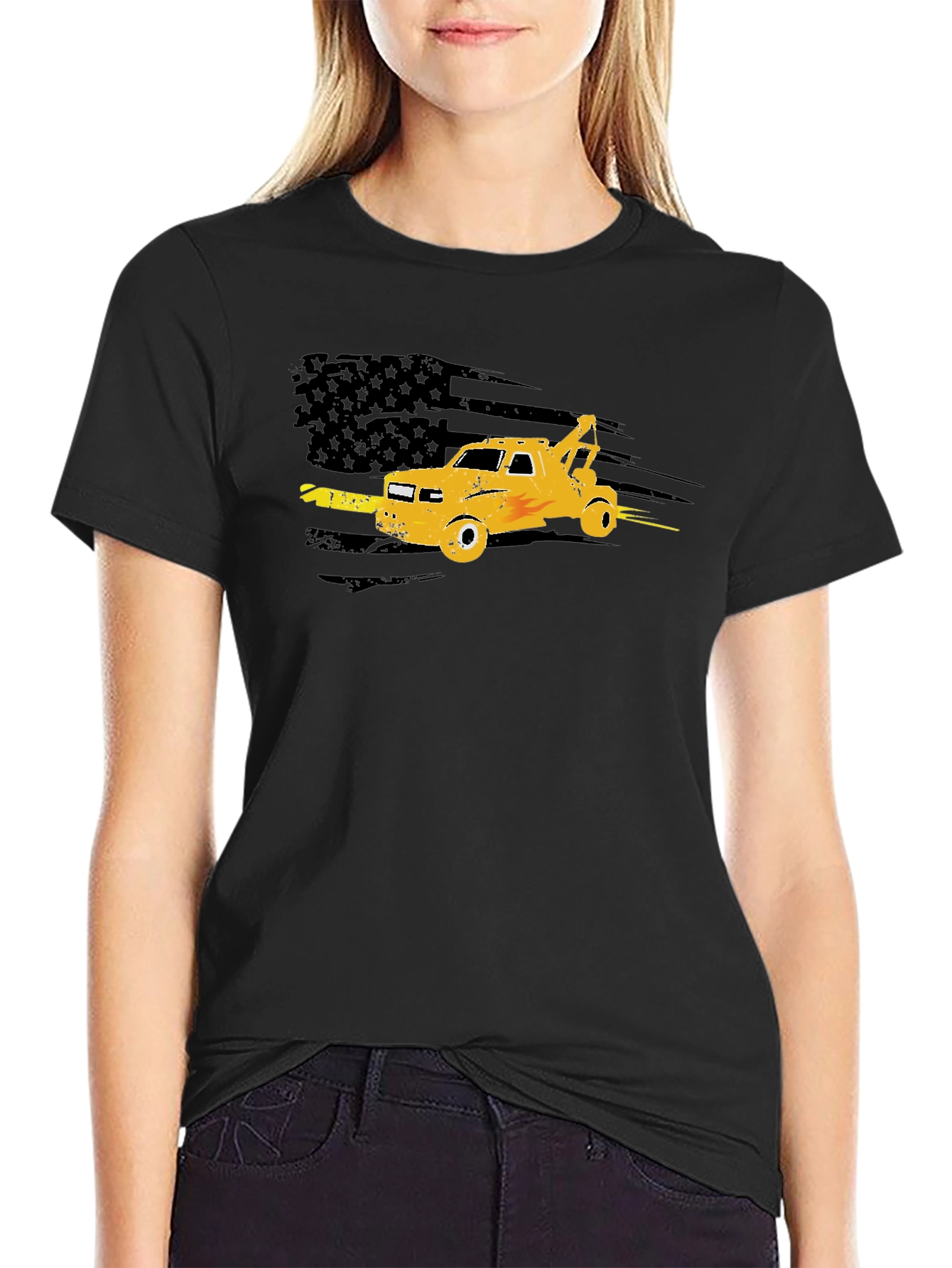 Tow Truck American Flag Graphic Tee