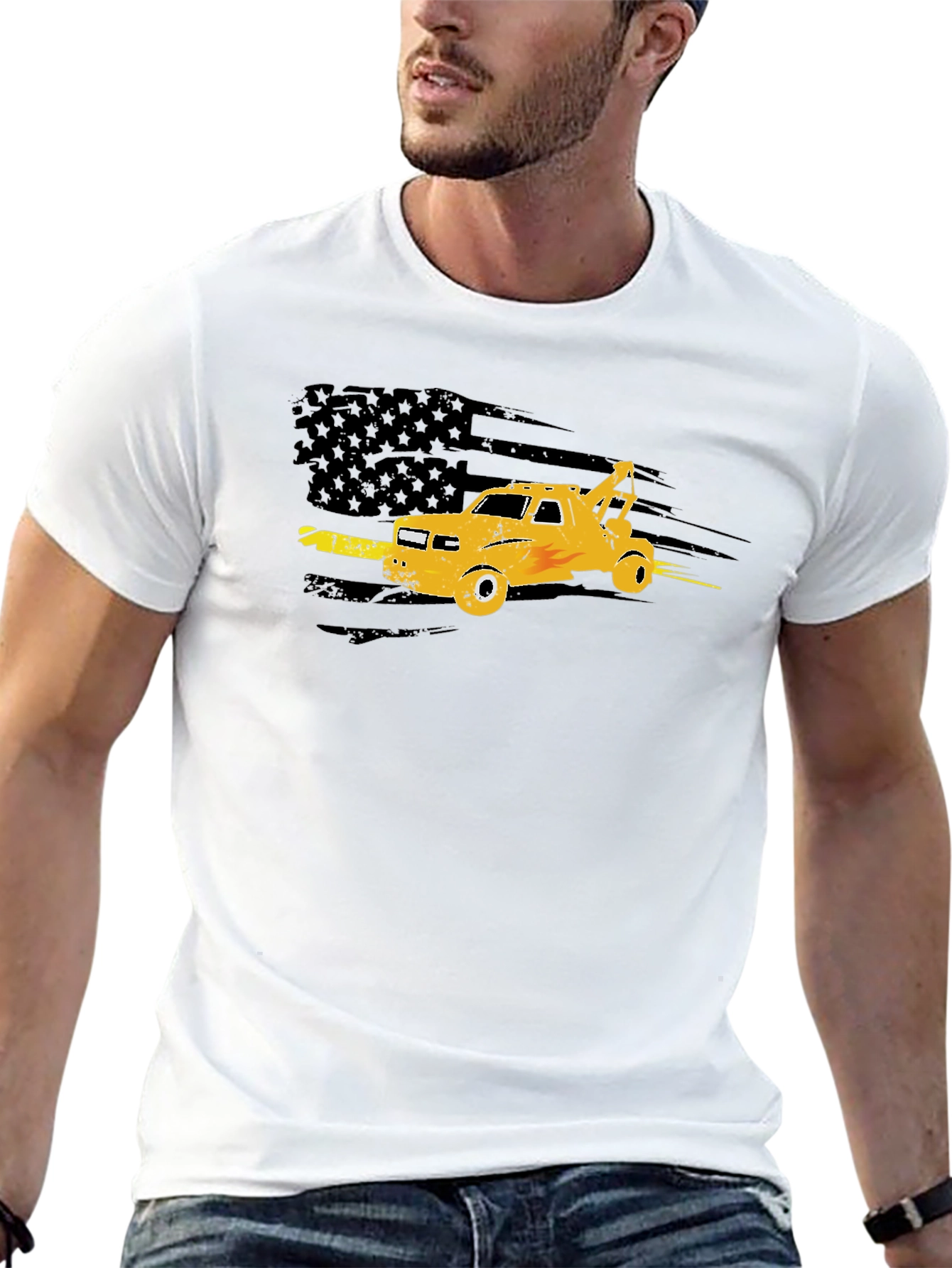 Tow Truck American Flag Graphic Tee