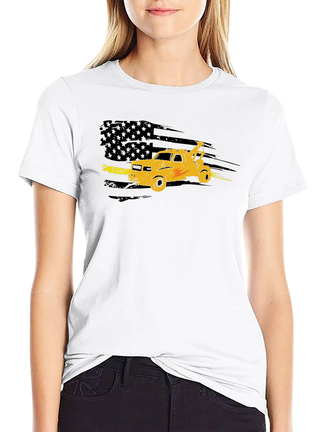 Tow Truck American Flag Graphic Tee