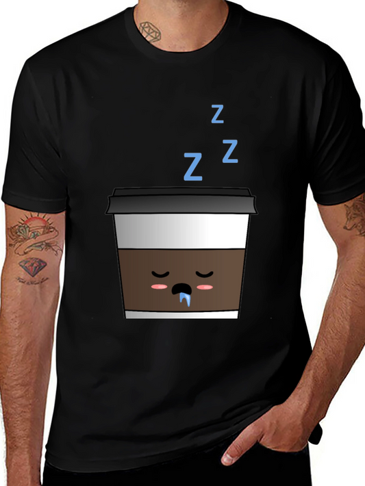 Sleeping Coffee Cup T-Shirt - Black Cute Kawaii Style