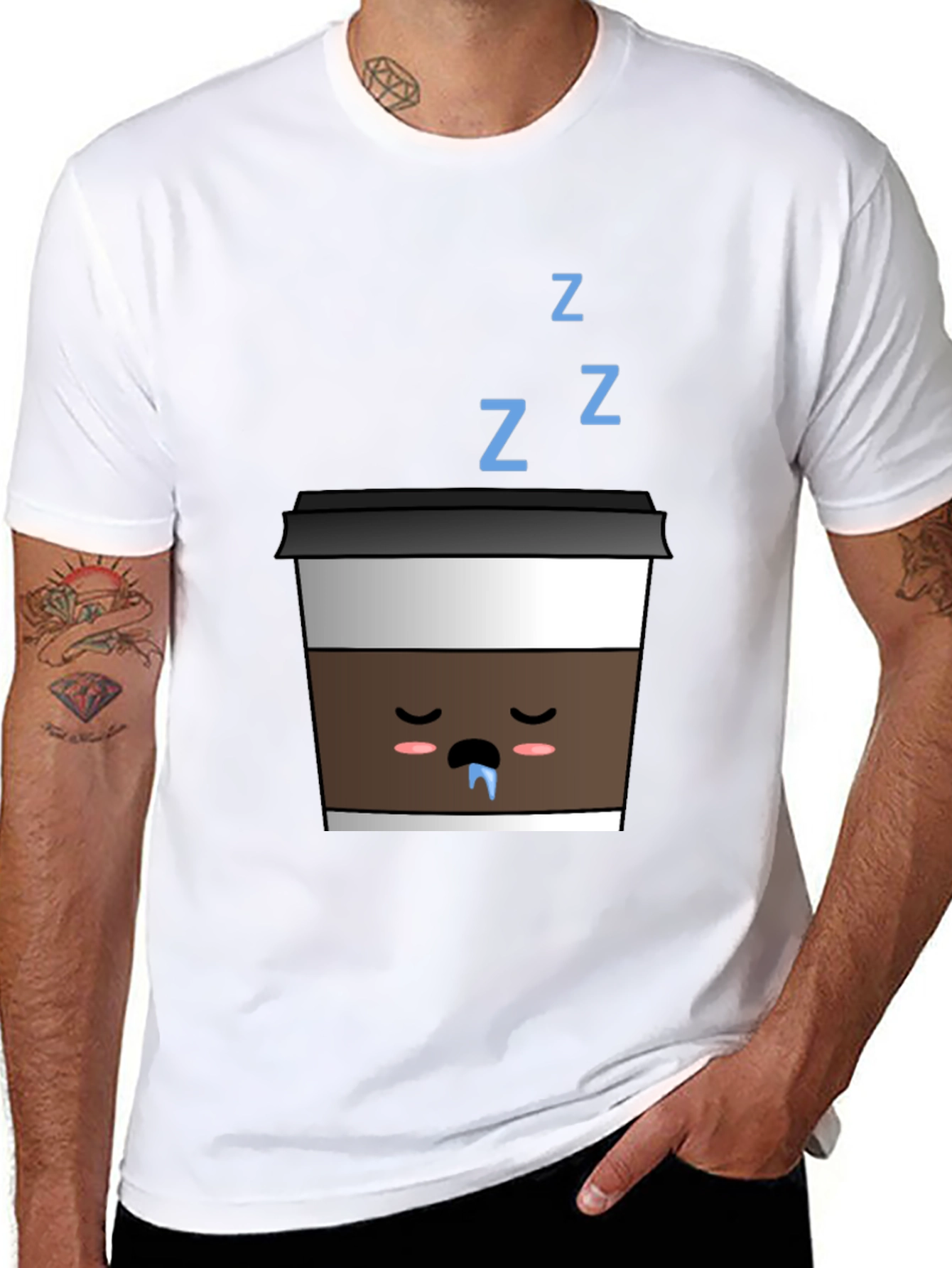 Sleeping Coffee Cup T-Shirt - Black Cute Kawaii Style