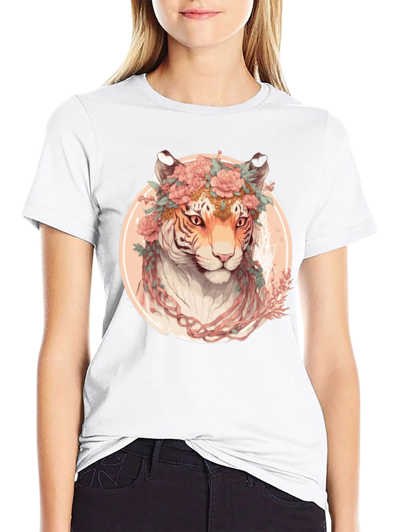 Floral Tiger Graphic T-Shirt - Unique Artistic Design