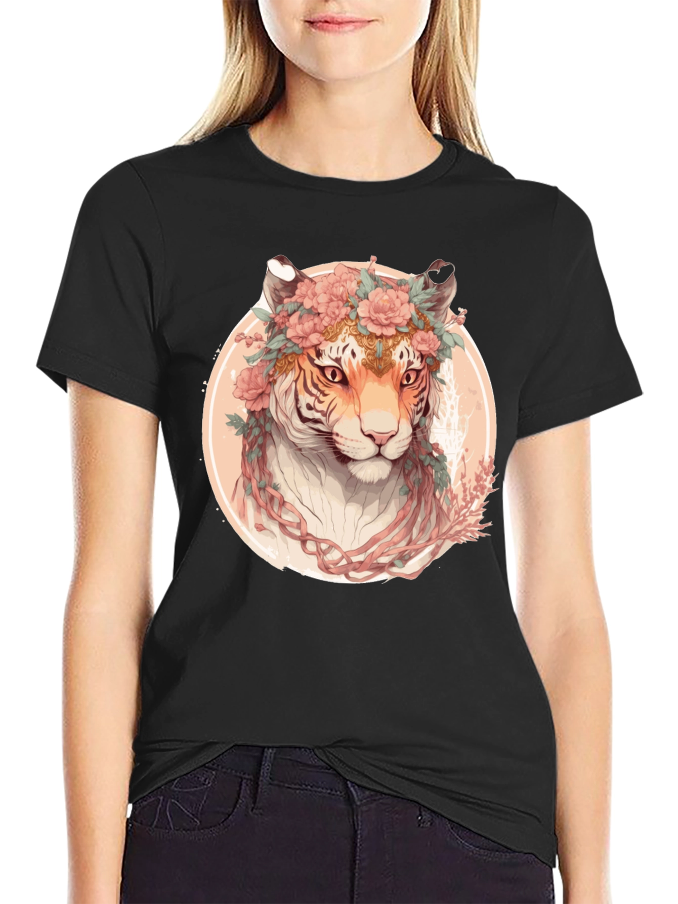 Floral Tiger Graphic T-Shirt - Unique Artistic Design