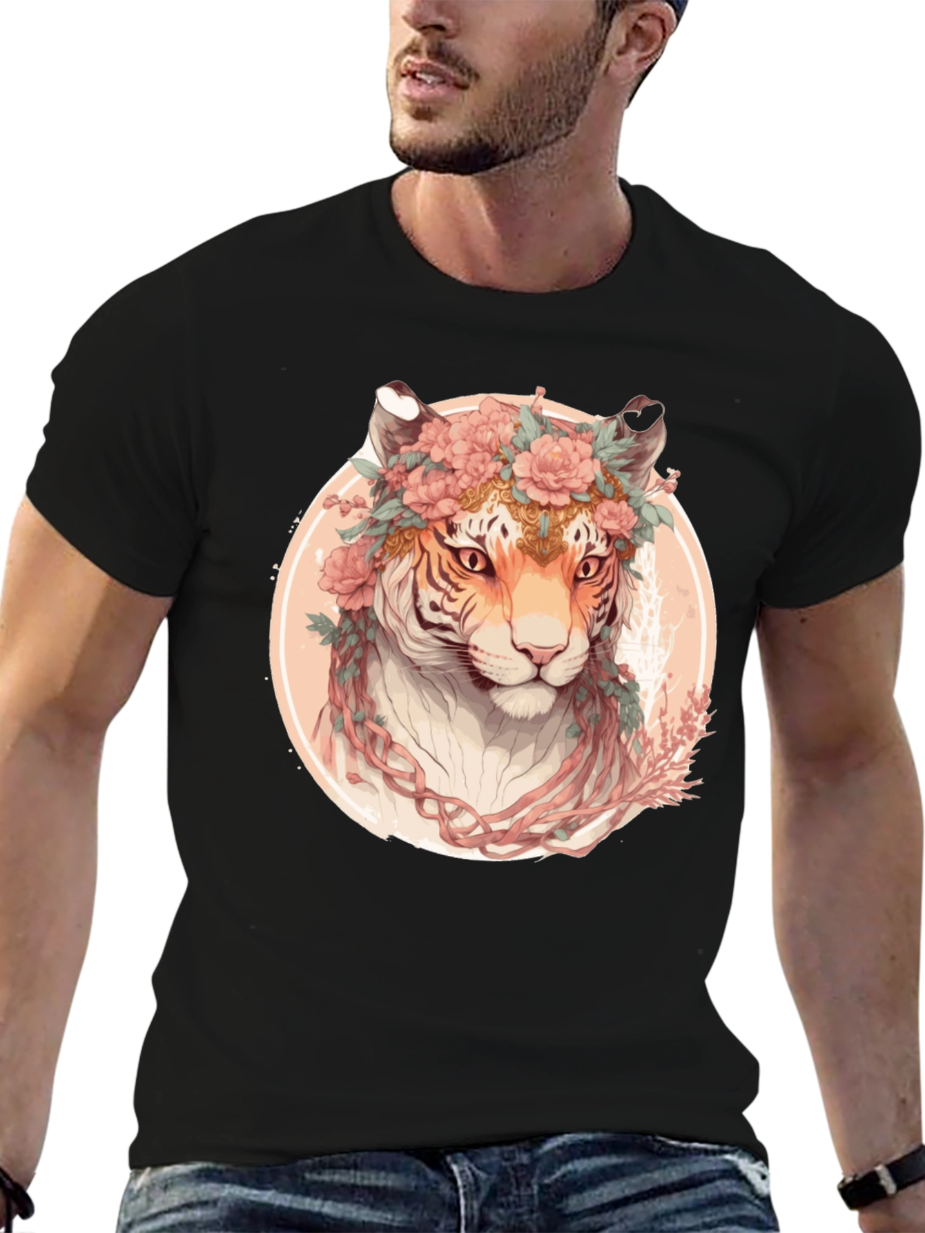 Floral Tiger Graphic T-Shirt - Unique Artistic Design