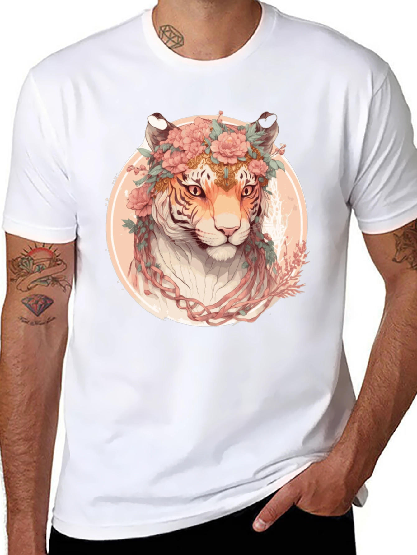 Floral Tiger Graphic T-Shirt - Unique Artistic Design