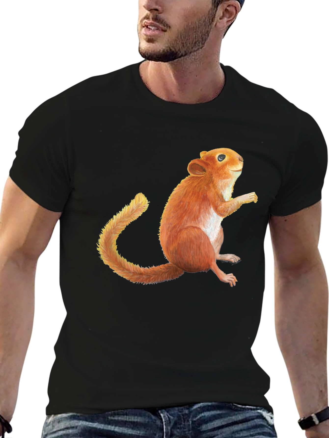 Squirrel Graphic Print Black T-Shirt