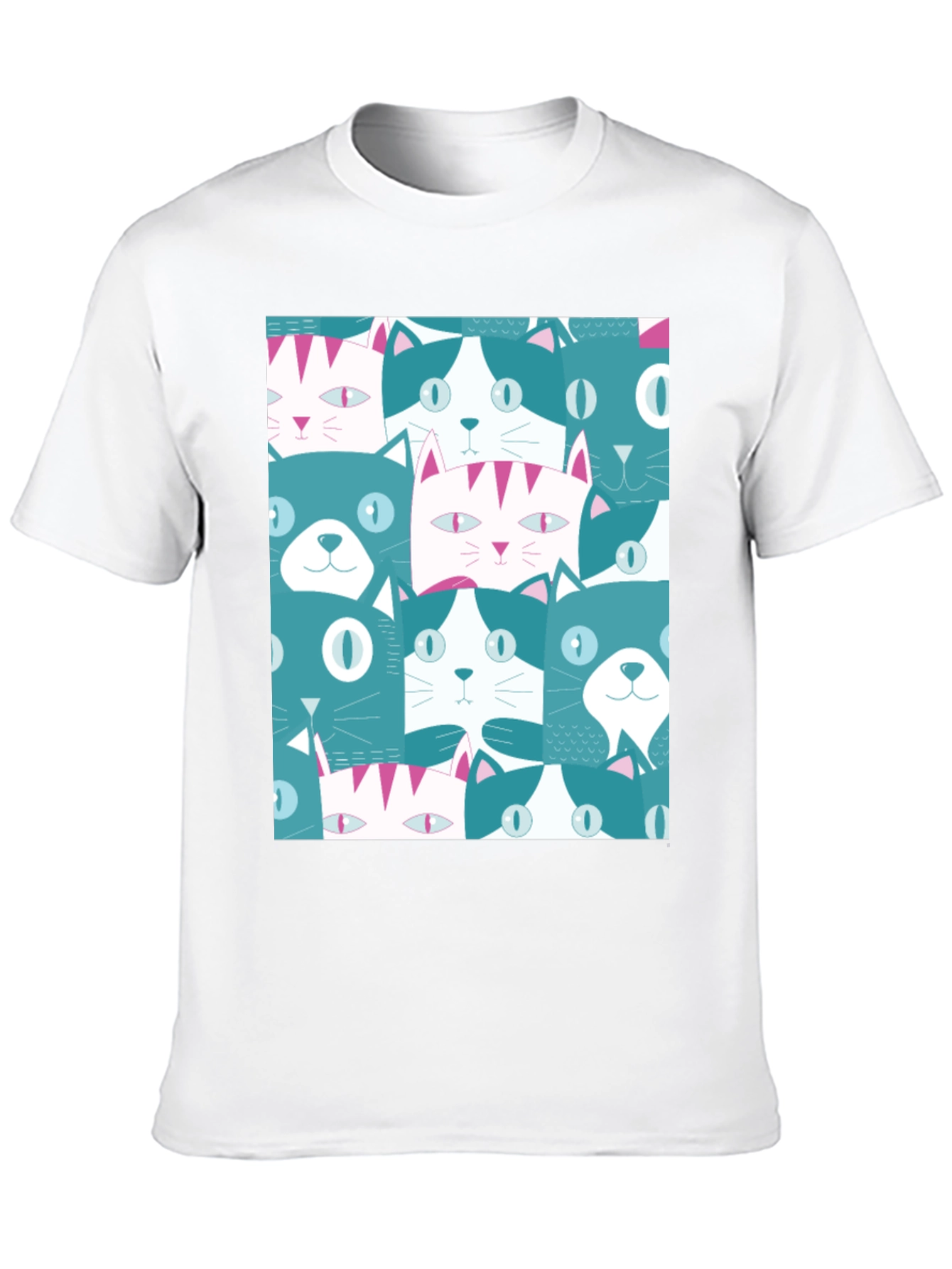 Cool Cats Pattern Black T-Shirt