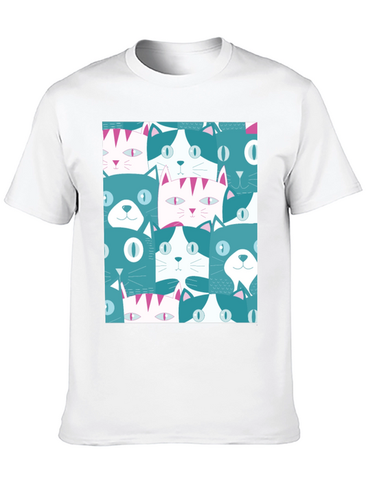Cool Cats Pattern Black T-Shirt
