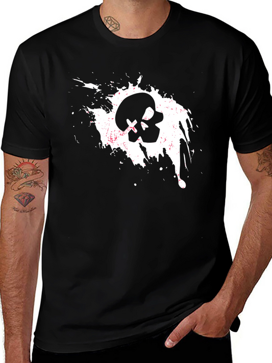Skull Splash Graphic Tee - Black Cotton T-Shirt