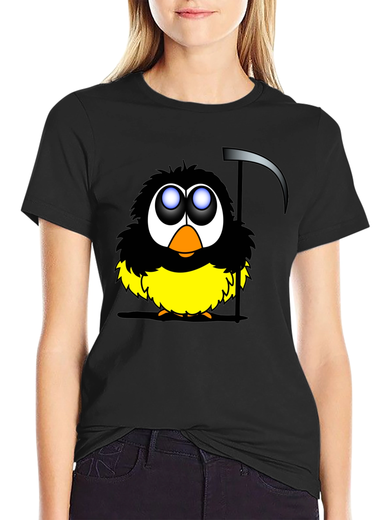 Grim Reaper Bird Graphic Black T-Shirt