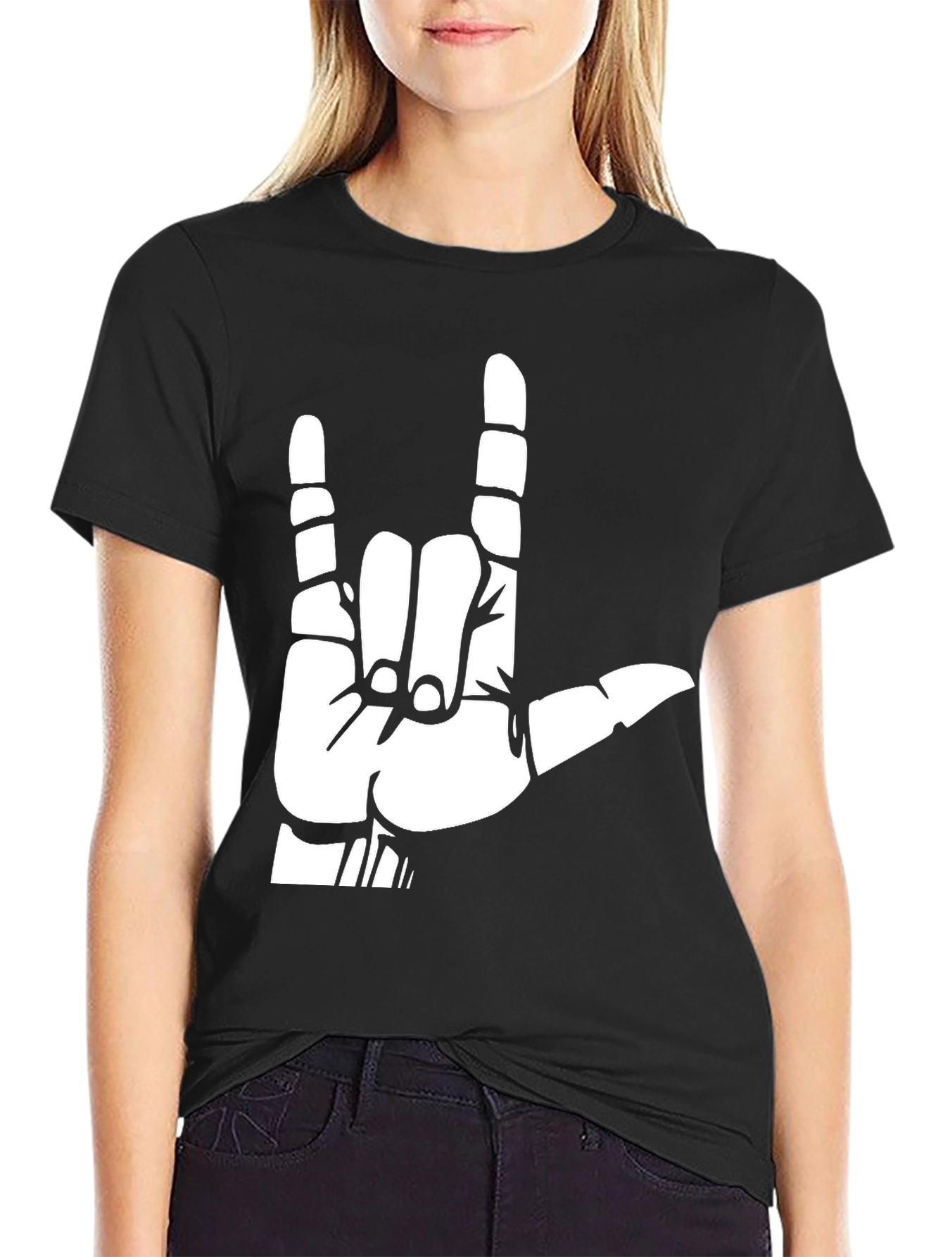 Rock On Hand Graphic Tee - Black Cotton T-Shirt