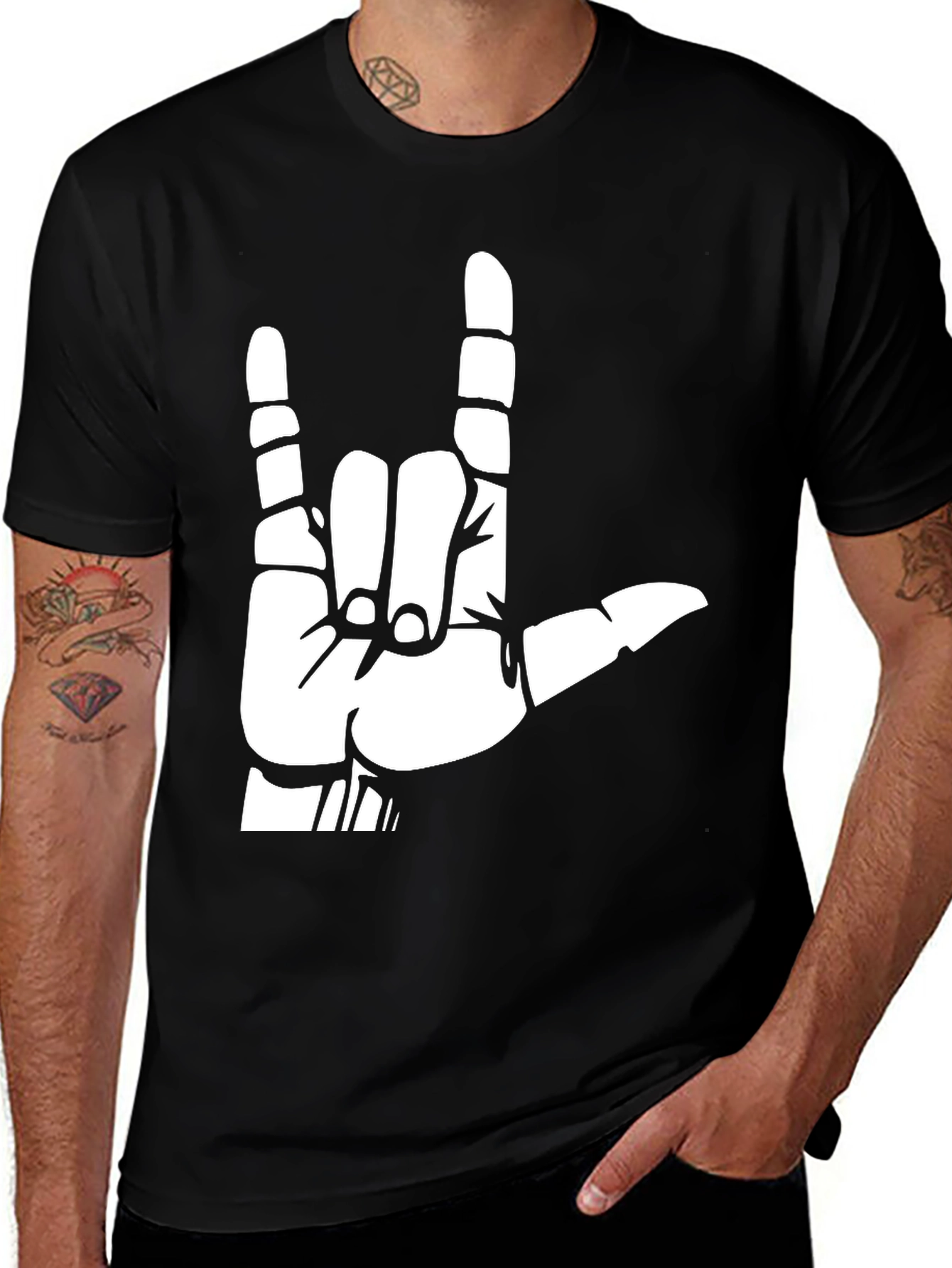 Rock On Hand Graphic Tee - Black Cotton T-Shirt