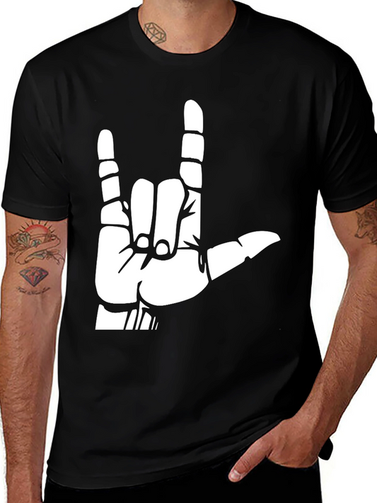 Rock On Hand Graphic Tee - Black Cotton T-Shirt